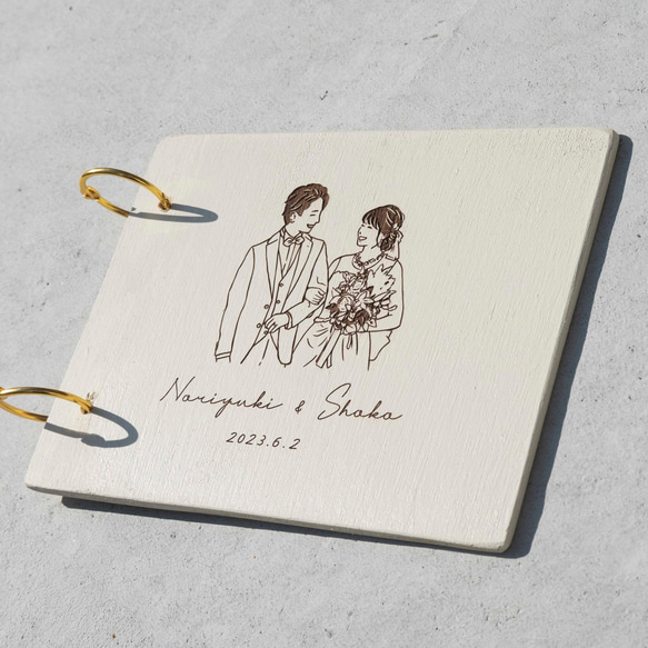 木の似顔絵ウェディングフォトアルバム＊フォトブック 人気・おすすめ｜使いやすい・旅行におすすめ 品質保証 全国発送 在庫限り