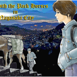 ファブリックパネル/長崎の夜景と対州馬/B5サイズ/ハンドクラフト 3枚目の画像