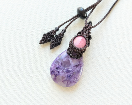 チャロアイトのマクラメネックレス ♡チャロアイト(エンジェルシリカ)＆ロードナイト・マクラメペンダント
