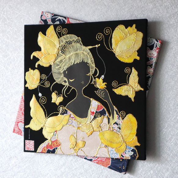 〈うたかた 金彩　枸橘〉着物　アートパネル 〈UTAKATA　Kinsai　KARATACHI〉 4枚目の画像