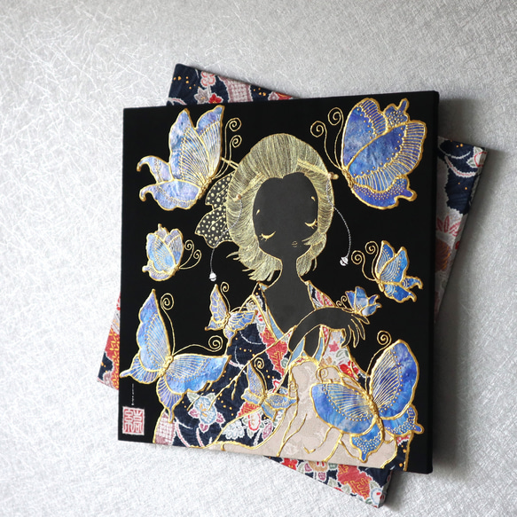 〈うたかた 金彩　立葵〉着物　アートパネル 〈UTAKATA　Kinsai　TACHIAOI〉 3枚目の画像