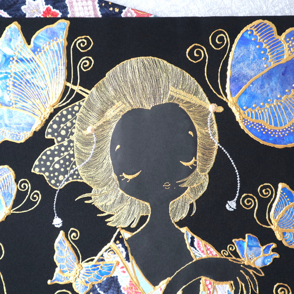 〈うたかた 金彩　立葵〉着物　アートパネル 〈UTAKATA　Kinsai　TACHIAOI〉 5枚目の画像