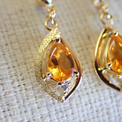 シトリン　バフトップ　とろ～りハチミツのようなピアス　１８金イエローゴールド　ダイヤモンド入り 7枚目の画像