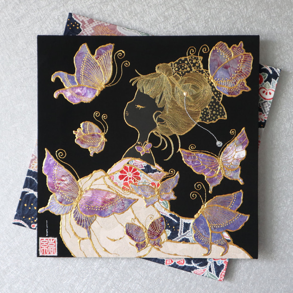 〈うたかた 金彩　睡蓮〉着物　アートパネル 〈UTAKATA　Kinsai　SUIREN〉 1枚目の画像