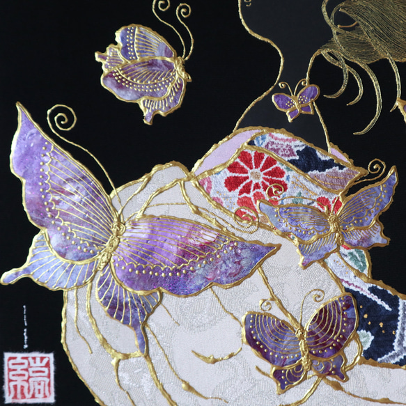 〈うたかた 金彩　睡蓮〉着物　アートパネル 〈UTAKATA　Kinsai　SUIREN〉 6枚目の画像