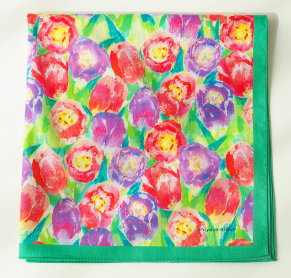 水彩画のスカーフハンカチ「pastel tulip」 6枚目の画像