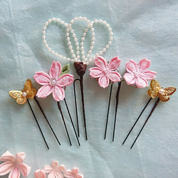 つまみ細工  桜と蝶々のかんざし   Uピン  簪  髪飾り 11枚目の画像