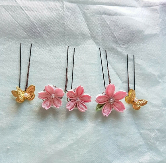 つまみ細工  桜と蝶々のかんざし   Uピン  簪  髪飾り 10枚目の画像