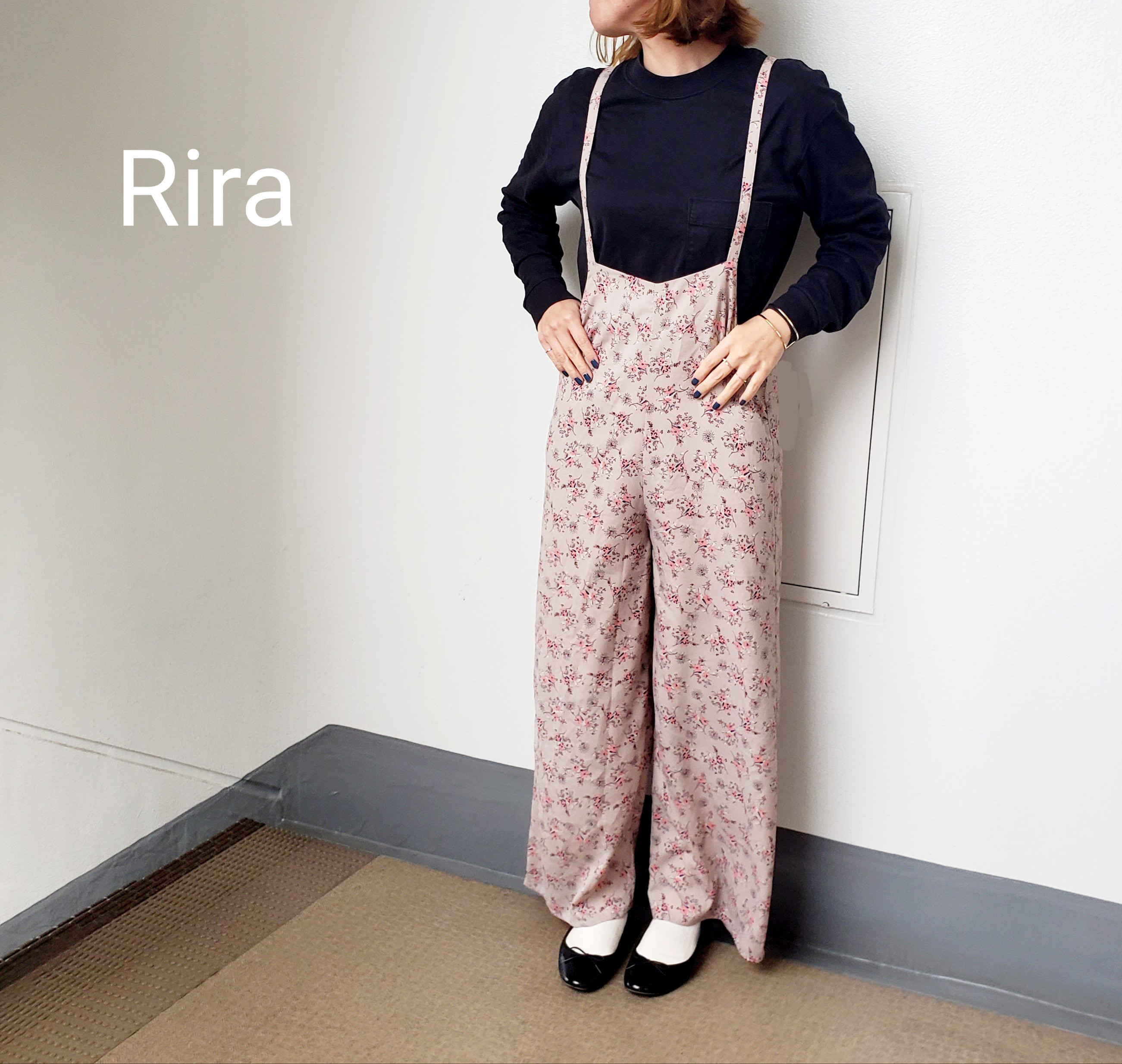 柔らかシフォンの花柄 サロペットパンツ ロングパンツ Rira 通販