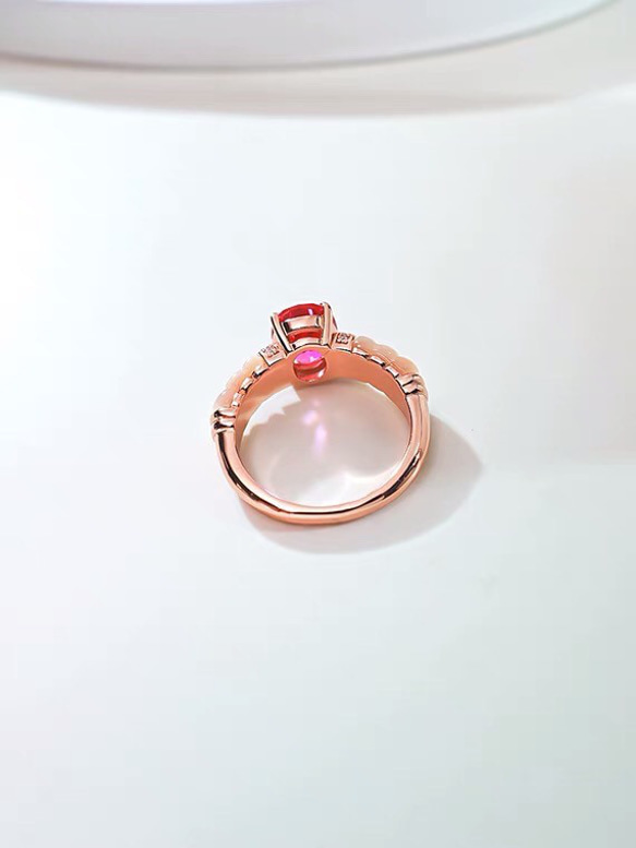 オーバル 人工ピンクトルマリン 人工マザーオブパール 高炭素ダイヤモンド キラキラ ゴージャス 指輪 リング カラフル 17枚目の画像
