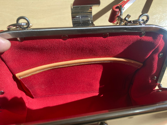 車掌　バッグ　カバン　イギリス製　ブライドルレザー　レッド　がま口 