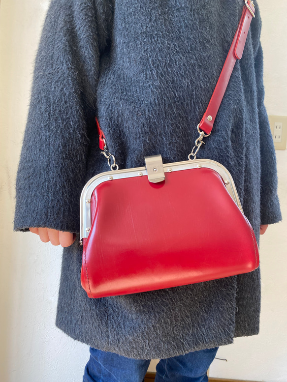 車掌　バッグ　カバン　イギリス製　ブライドルレザー　レッド　がま口 