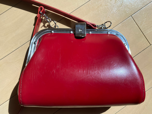 車掌　バッグ　カバン　イギリス製　ブライドルレザー　レッド　がま口 