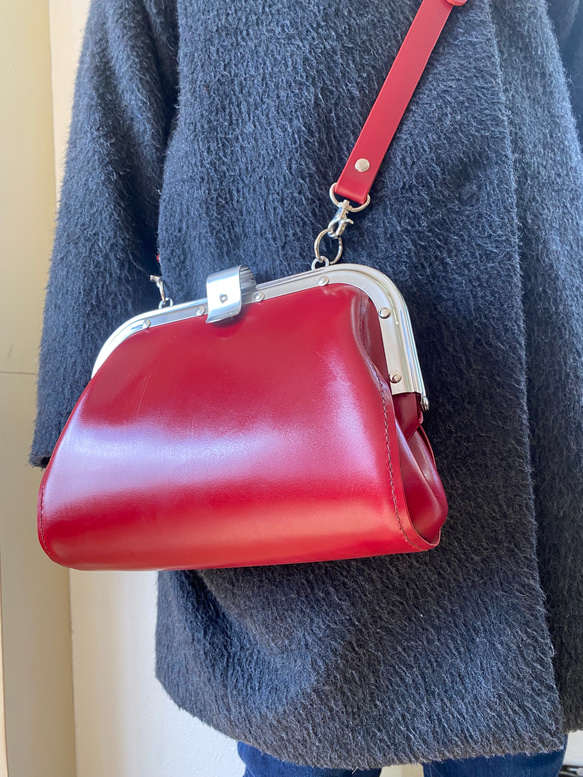 車掌　バッグ　カバン　イギリス製　ブライドルレザー　レッド　がま口 