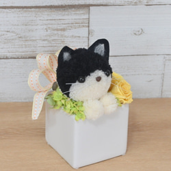 もこペット【黒猫】プリザーブドフラワー アレンジメント ハチワレ猫 ペット 母の日 誕生日 お供え 花 フラワー 6枚目の画像