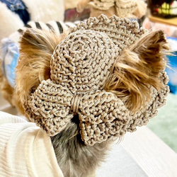 犬の帽子☆リボンの麦わら帽子風 ペット服・アクセサリー Na