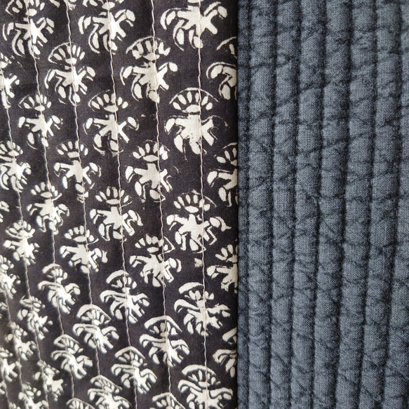 ブロックプリントキルティングベスト/モノトーン/インド綿 