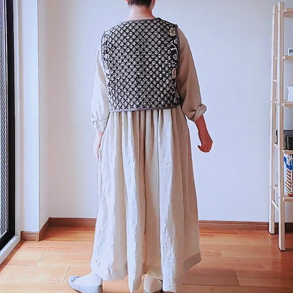 ブロックプリントキルティングベスト/モノトーン/インド綿 