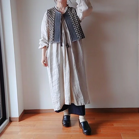 ブロックプリントキルティングベスト/モノトーン/インド綿 