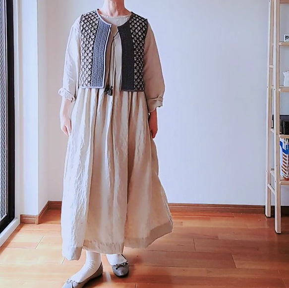 ブロックプリントキルティングベスト/モノトーン/インド綿 