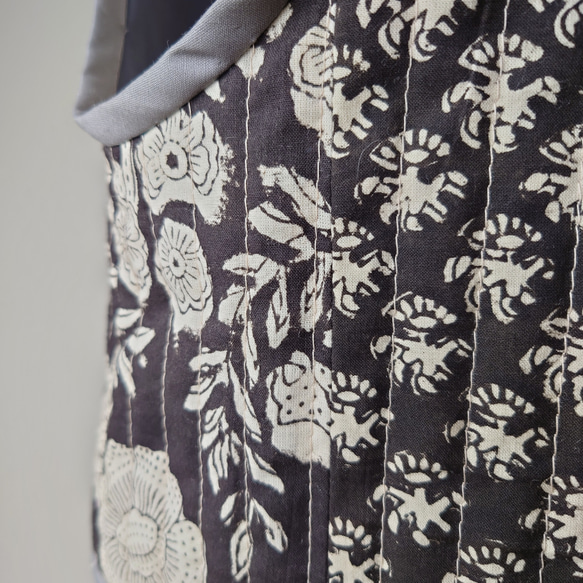 ブロックプリントキルティングベスト/モノトーン/インド綿 