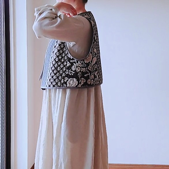 ブロックプリントキルティングベスト/モノトーン/インド綿 