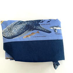 大きめサイズ　サメ好きすぎレッスンバック　ブルー/11号帆布ダーク切替　35×45 ループからバッグ底35cm対応 12枚目の画像
