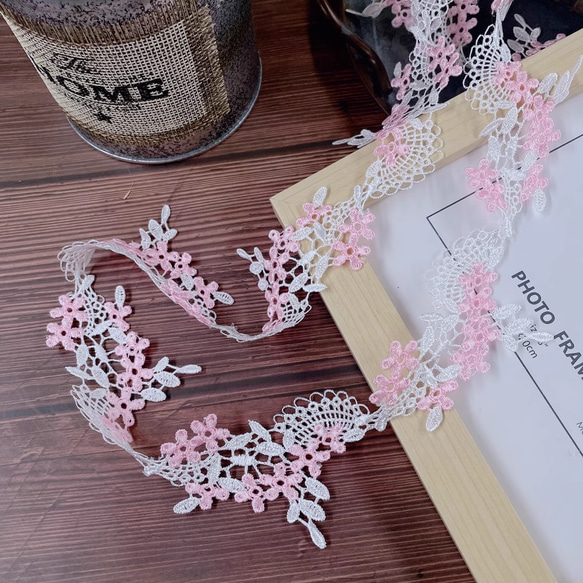 2m 高品質 花柄 ケミカルレース リボン　ハンドメイド素材　手芸　素材 2枚目の画像