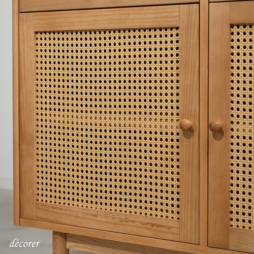 アッシュ材とラタンかごめ編みのキャビネット [幅100 奥行40 高さ83