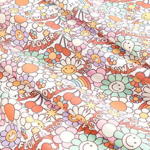 韓国製 花柄 ラブリースマイルフラワー ホワイト 生地 コットン100