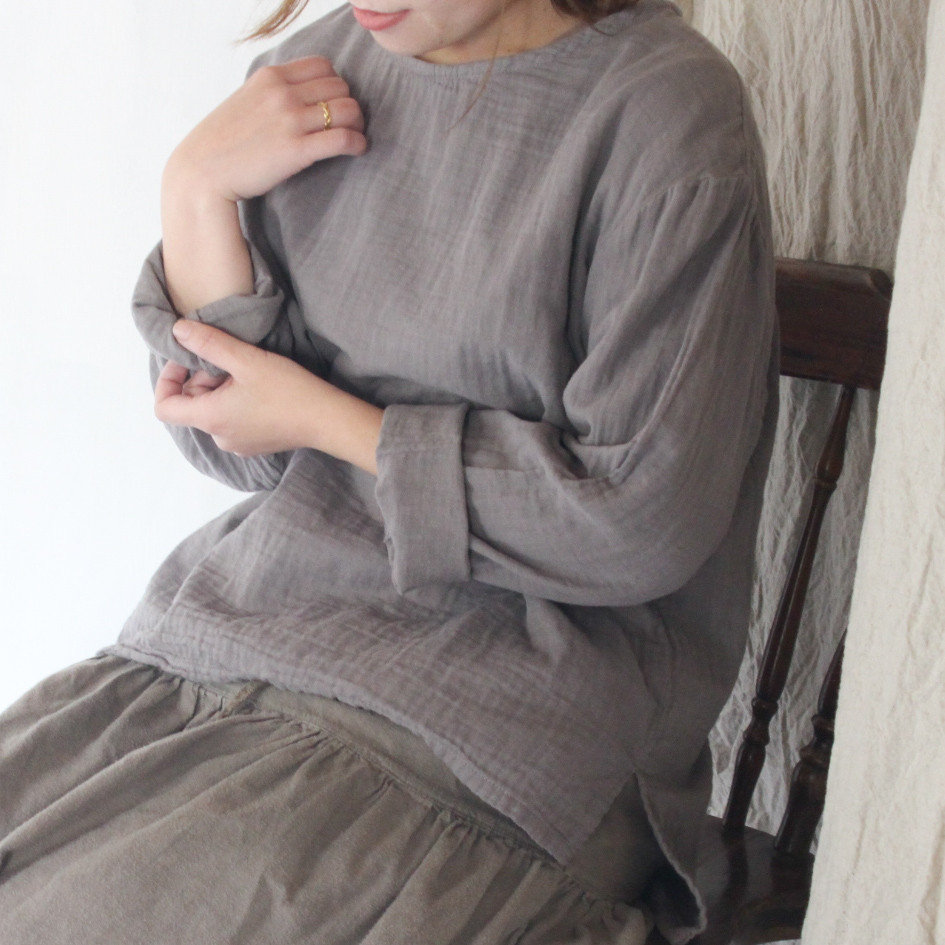 スズカゼ　tops /淡藤色　草木染めダブルガーゼトップス