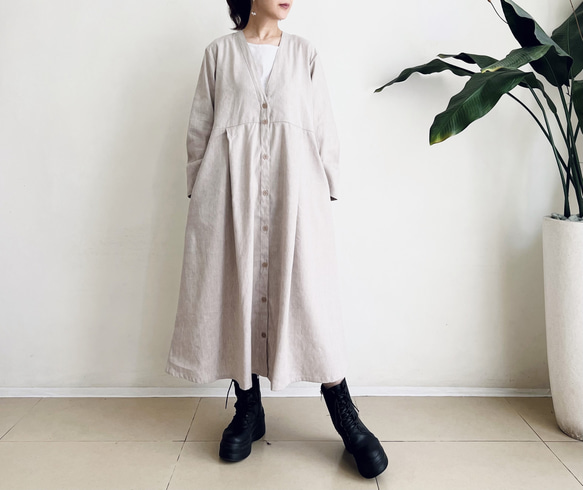 羽織ワンピース  * Rayon Linen Beige * 1枚目の画像