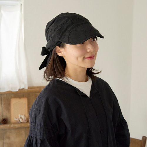 みたらし☆LANVIN ブラック 手編み風サーモキャップ　日本製　ブラック 折り畳み手洗い可】ターバンキャップ ブラック BK black 241-7-200