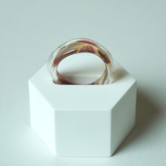 ニュアンス　マーブル　赤　大人　リング　ガラスリング　指輪　ボロシリケイトガラス　ガラスアクセサリー 1枚目の画像