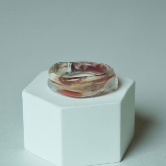 ニュアンス　マーブル　赤　大人　リング　ガラスリング　指輪　ボロシリケイトガラス　ガラスアクセサリー 3枚目の画像