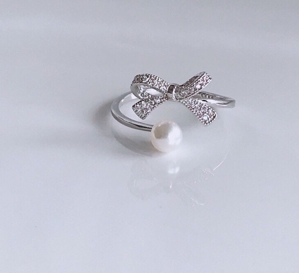あこや真珠 リボン デザインリングフォークリングsilver925 指輪