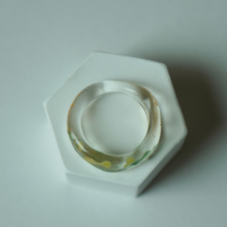 ニュアンス　マーブル　黄色　緑　オレンジ暖色　大人　リング　ガラスリング　指輪　ボロシリケイトガラス　ガラスアクセサリー 2枚目の画像