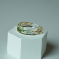 ニュアンス　マーブル　黄色　緑　オレンジ暖色　大人　リング　ガラスリング　指輪　ボロシリケイトガラス　ガラスアクセサリー 4枚目の画像