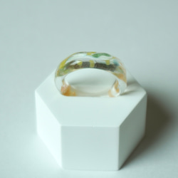 ニュアンス　マーブル　黄色　緑　オレンジ暖色　大人　リング　ガラスリング　指輪　ボロシリケイトガラス　ガラスアクセサリー 1枚目の画像