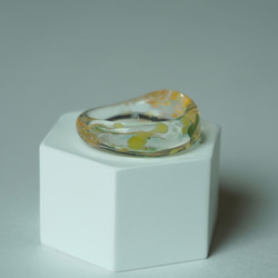 ニュアンス　マーブル　黄色　緑　オレンジ暖色　大人　リング　ガラスリング　指輪　ボロシリケイトガラス　ガラスアクセサリー 3枚目の画像