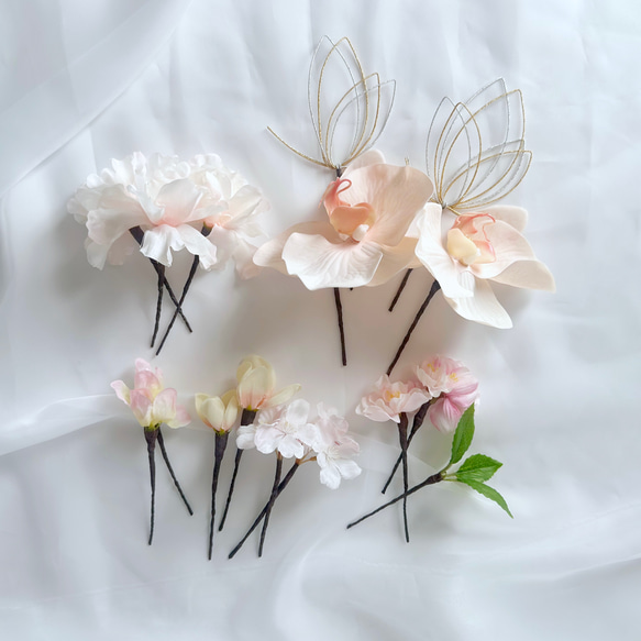 桜と胡蝶蘭のヘッドパーツ 髪飾り アーティフィシャルフラワー使用 ウェディング 春婚  卒業式 2枚目の画像