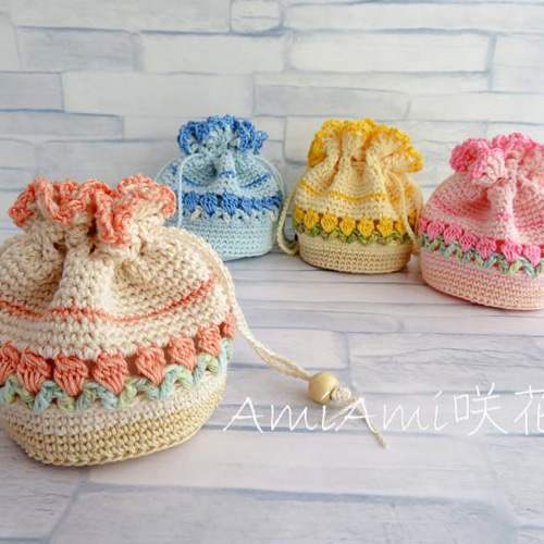 チューリップ模様の丸底巾着 巾着袋 AmiAmi咲花 通販 17338456｜Creema