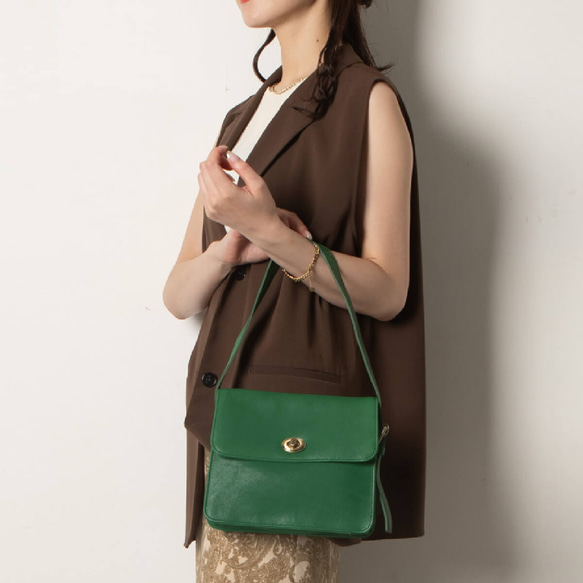 【10%off タイムセール】ハンドバッグ レディース 本革 小さめ バッグ ミニ 肩掛け グリーン HAB028-MO 1枚目の画像