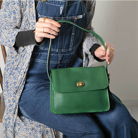 【10%off タイムセール】ハンドバッグ レディース 本革 小さめ バッグ ミニ 肩掛け グリーン HAB028-MO 6枚目の画像