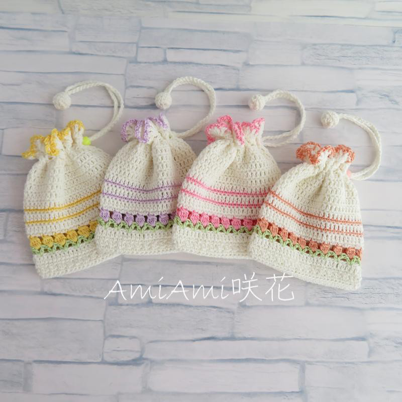 2405-28 手のひら巾着サシェ 香り袋 チューリップ 2024 白いお花の刺繍