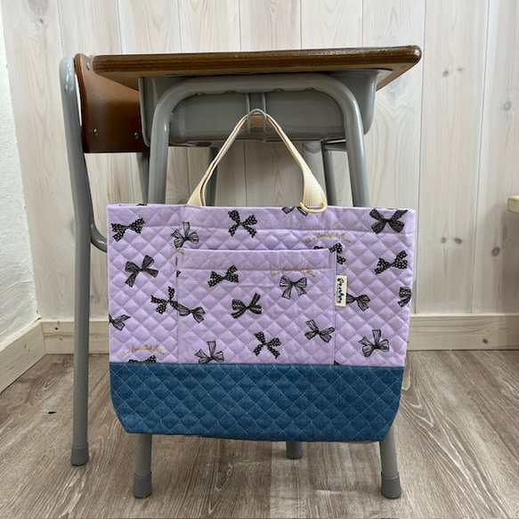 40cm×30cm マチ付き レッスンバッグ (キルティング) スクールバッグ