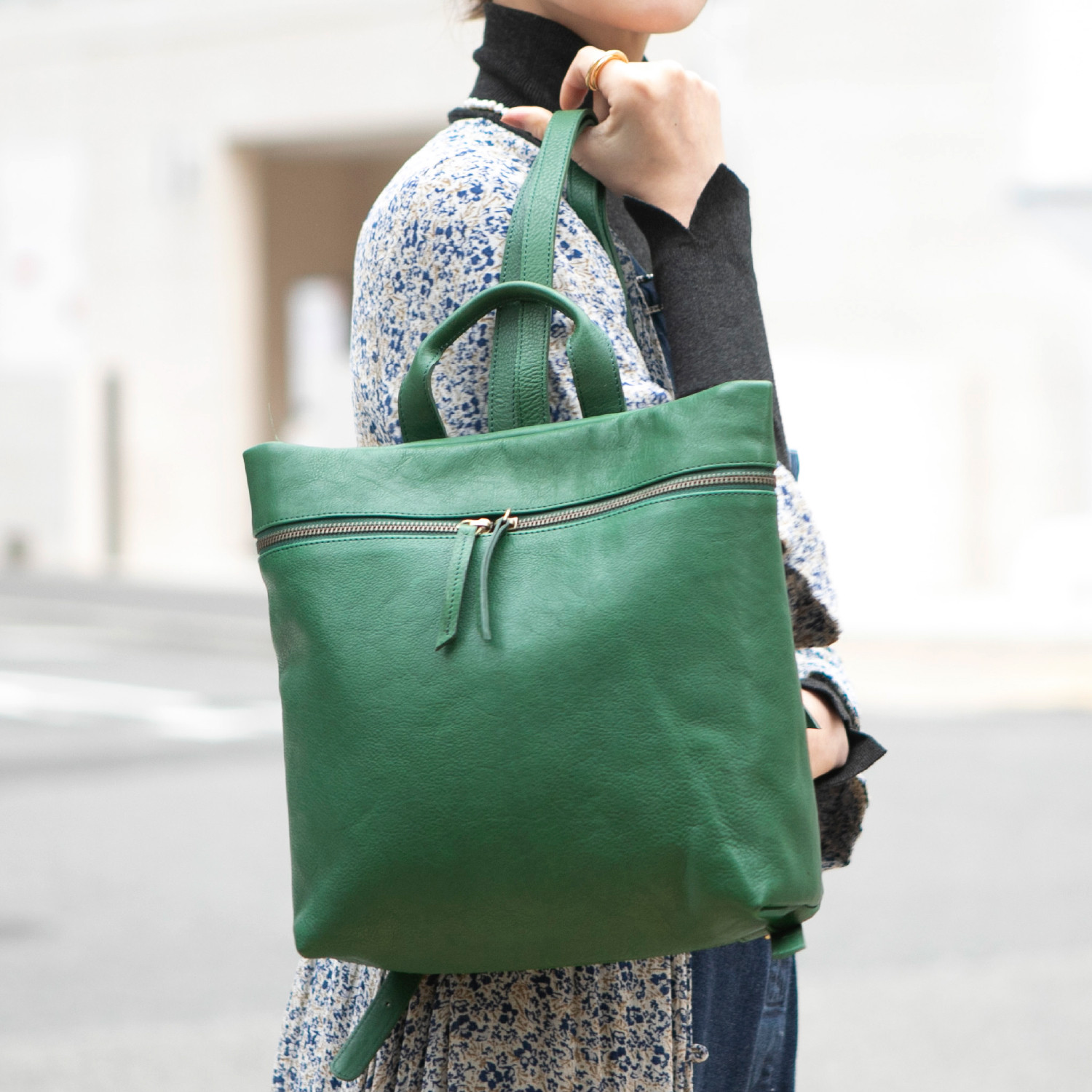 リュック レディース 本革 ダブルファスナー 大容量 リュックサック グリーン HAB026 8,111円