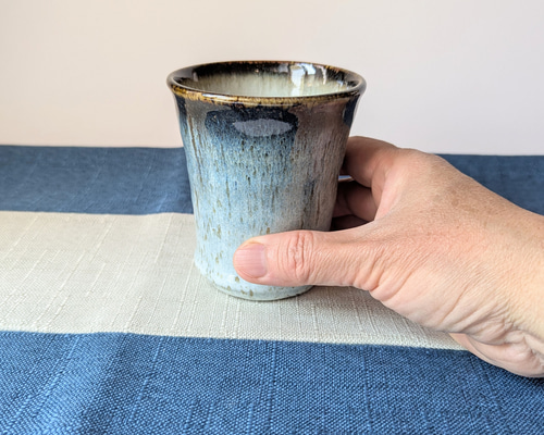 きれいなブルーのフリーカップ 酒津焼【手仕事 民藝 和 陶器】 湯呑み