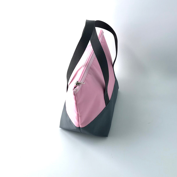 洗える保冷保温ランチバッグ(弁当袋)✨グレー&ピンク 2枚目の画像