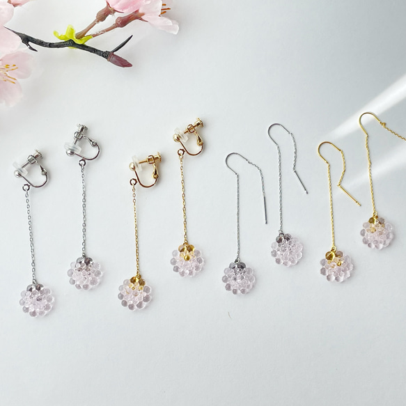 ピアス】bouquet glass mini・桜 ピアス（フック・チェーン） ガラス